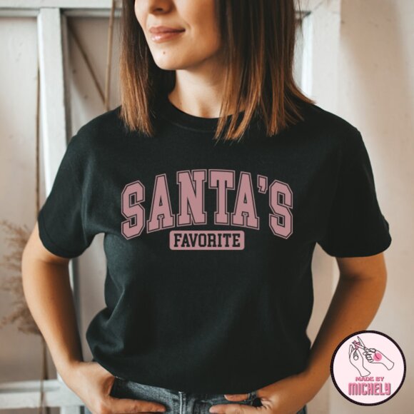 Santa's Favorite Chritmas Graphic Black Tshirt - Picture 5 of 6